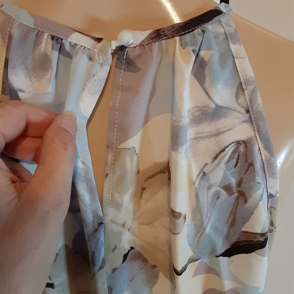 Pastel Blue Floral Wrap & Ruffled Halter Neck Sleeveless Belted Dress - Picture 11 of 15